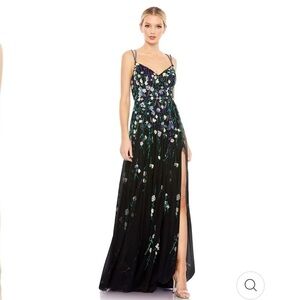 Mac Duggal 9172 V-neckline Dual Strap Lace Embroidered Beaded Sequin Dress